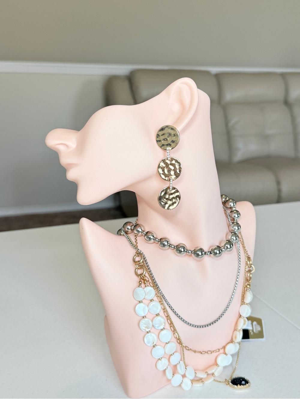 Gold-Tone Hammered Triple Drop Earrings